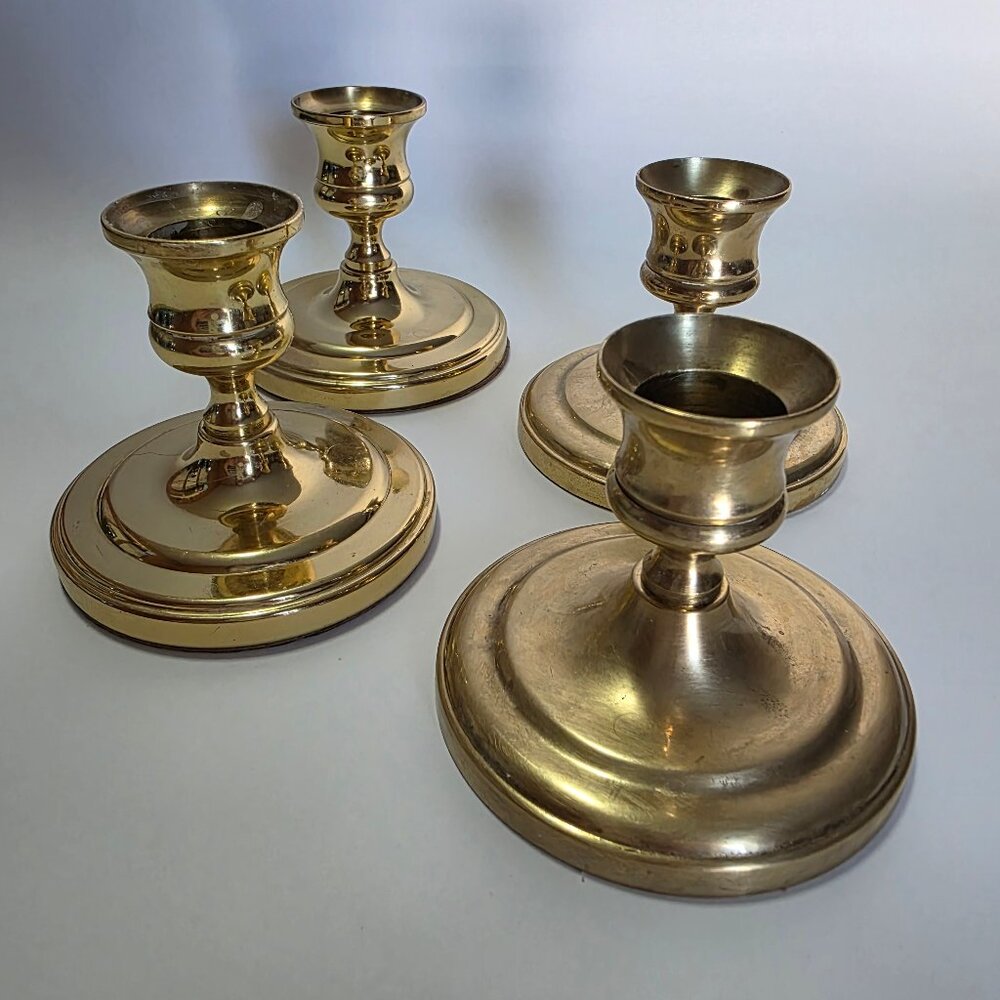 Vintage Solid Brass Baldwin Brass Candlestick Holders 3”, Set of 4
